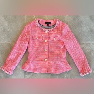 J.CREW Peplum Lady Jacket in Neon Fuchsia Pink Tweed Blazer | Size 0 Womens